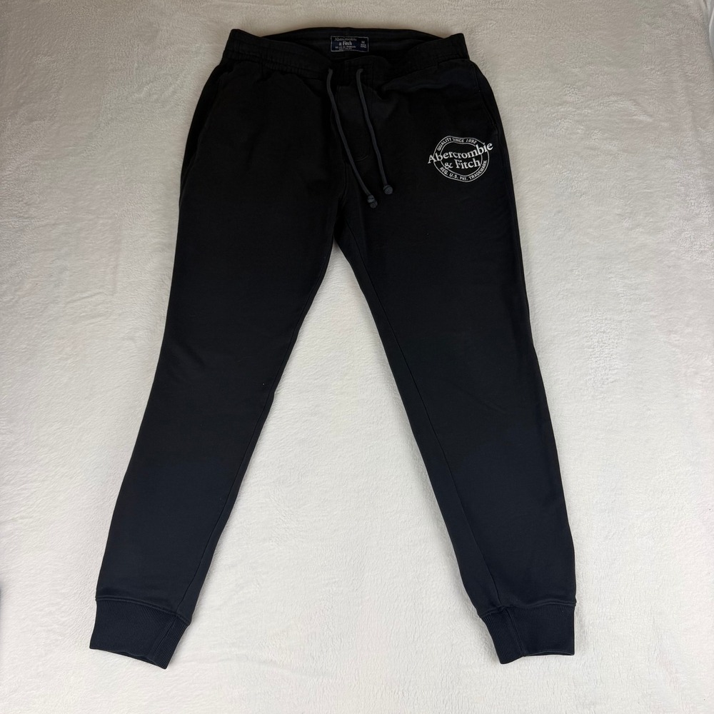VTG Abercrombie & Fitch Mens Medium Black Graphic Logo Joggers Sweatpants Y2K